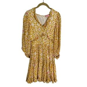 Not So Serious Yellow Ikat V Neck Dress XS